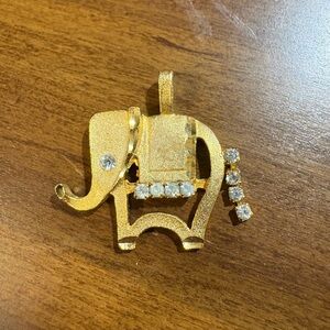 Gold Tone Elephant Pendant with Rhinestones